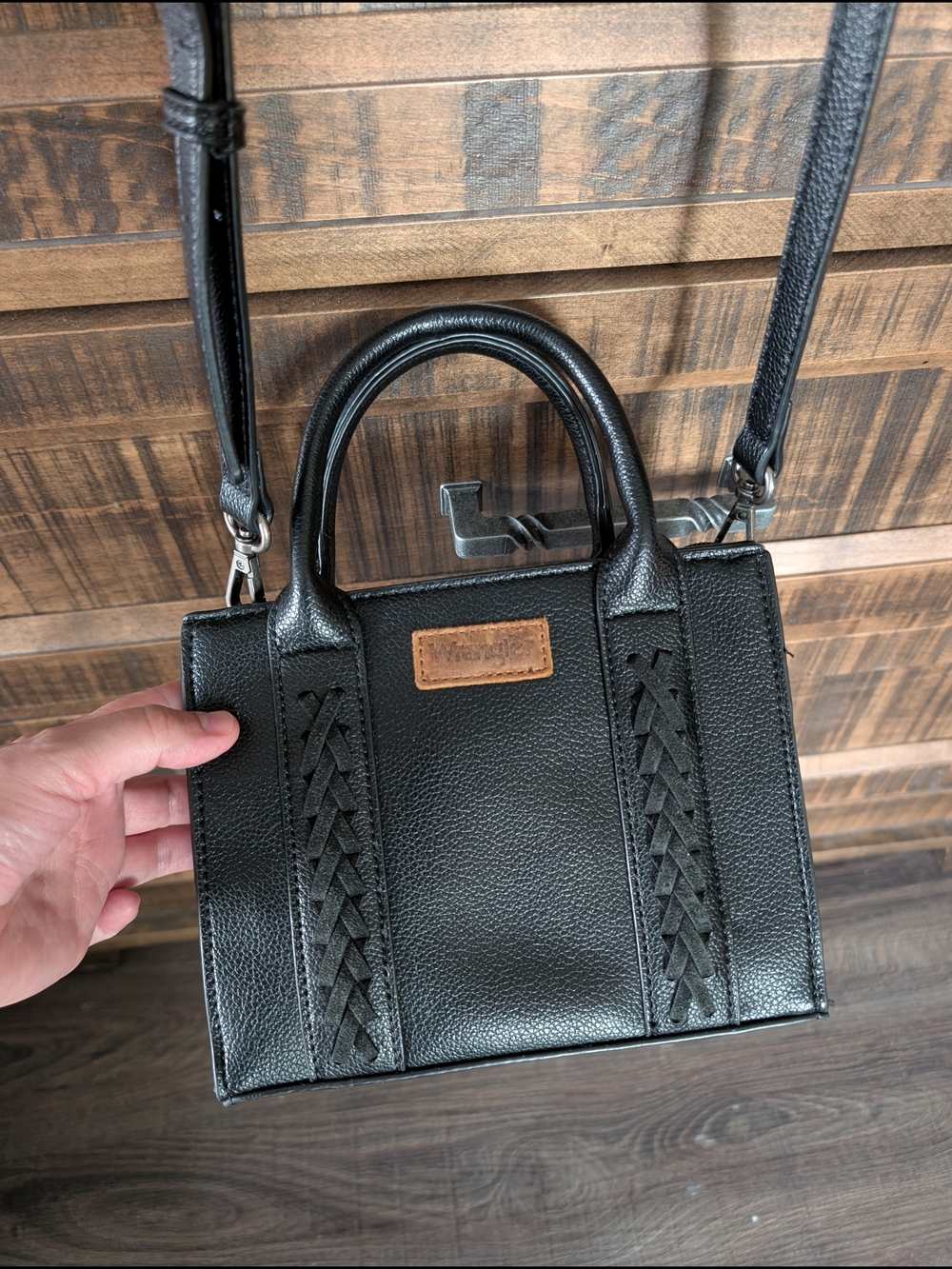 Wrangler Small Black Bag with Woven Front Panels
